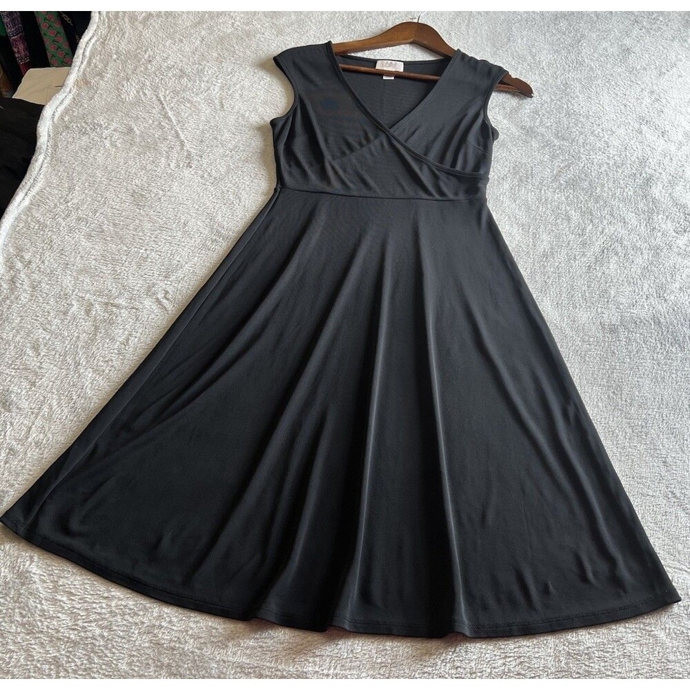 Ann Taylor Loft Black Faux Wrap Top Midi Swing Dress Size 2